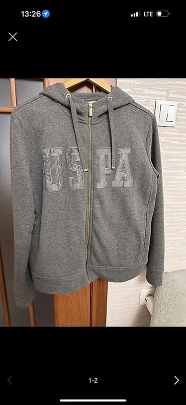 Мужская горнолыжная одежда: Толстовка на молнии US POLO ASSN. - Цвет: меланжевый серый - Прямой — 1