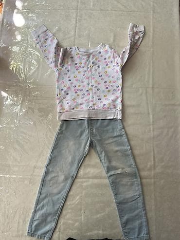 children: Джинсы и брюки, цвет - Голубой, Б/у — 3