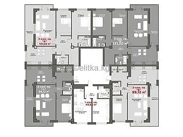 104 кв: 3 комнаты, 131 м², 3 этаж, Готовая ПСО (под самоотделку) — 3