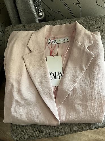 льняной пиджак: Женский новый пиджак Zara,нежно‑розовый,классический крой с — 2