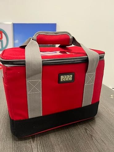 кул рей: Сумка-холодильник красного цвета с черным основанием. Оснащена — 1