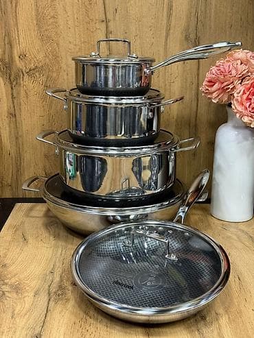 Кухонные принадлежности: Набор посуды из нержавеющей стали Состав: - Сотейник с длинной ручкой — 1