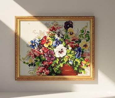 Майрамдык товарлар: Картина «Букет анютиных глазок» - Сюжет: яркий букет анютиных глазок — 1