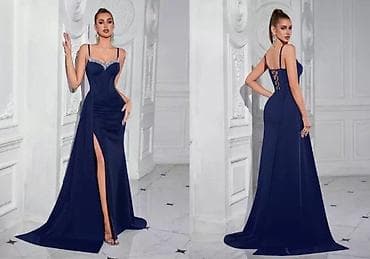 Вечерние платья: Вечернее платье в темно‑синем цвете. - Длина в пол с легким шлейфом — 1