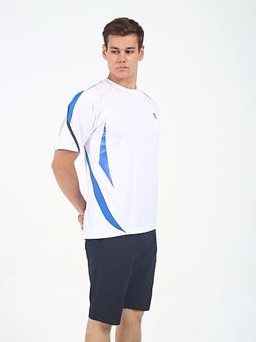 Жеке буюмдар: Мужская спортивная футболка с коротким рукавом - Цвет: белый с синими — 3