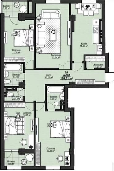 Квартиры: 4 комнаты, 120 м², Элитка, Асанбай мкр Элитка, 13 этаж, ПСО (под самоотделку) — 2