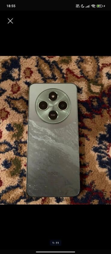 прочный телефон: Poco C75 5G, Б/у, 256 ГБ, цвет - Зеленый, 2 SIM — 1