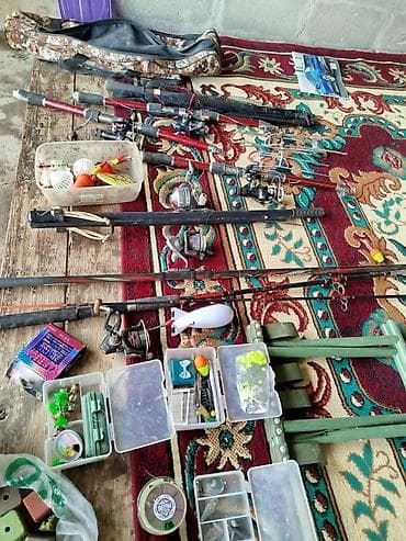 Лодки и комплектующие: Большой комплект для рыбалки Состав по фото: - Удилища разной длины — 1