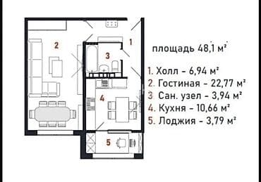 чирка: 1 комната, 48 м², 108 серия, 3 этаж, Готовая ПСО (под самоотделку) — 2