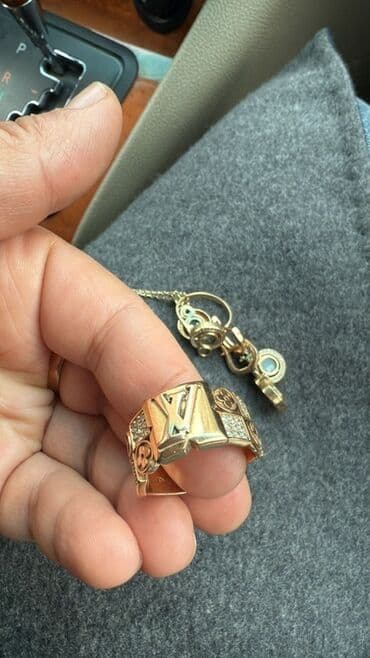 платье леопардовое: Ювелирный набор - Кольцо широкое, золотистого цвета, с центральной — 1