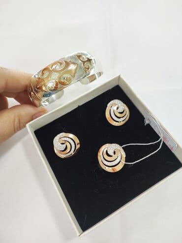 свадебные наборы ручной: Серебряный комплект + Билерик Серебро 925 с напылением золото — 3