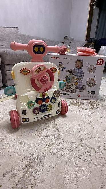 Детские ходунки: Развивающий ходунки-каталка 5-в-1 Bibi-inn Activity Walker (розовый) — 2