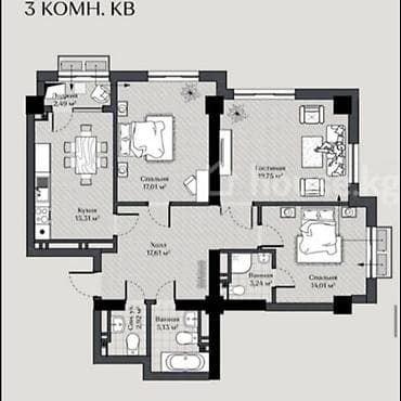 Недвижимость: 3 комнаты, 97 м², Асанбай мкр Элитка, 13 этаж, ПСО (под самоотделку) — 5
