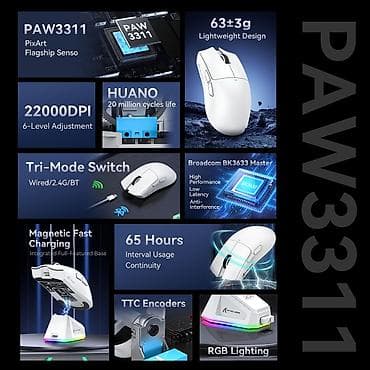 msi tomahawk b450: Игровая мышь Attack Shark X11 Tri-Mode (белая) с зарядной станцией — 9