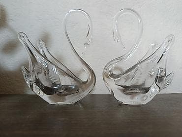 свечи для церкви: Парные декоративные фигуры «Лебеди» из прозрачного стекла. - — 1