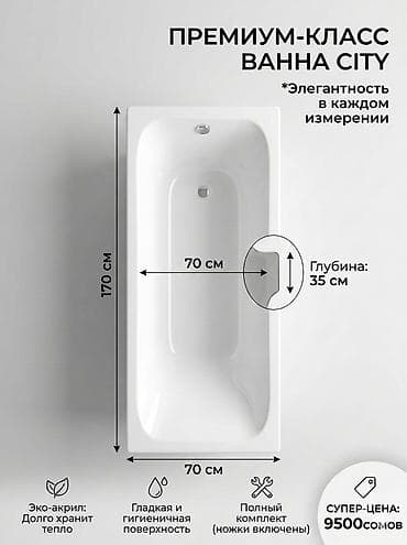 Дом и сад: Ванна, Прямоугольная, Материал: Акрил, Размер: 170 x 70 см — 2