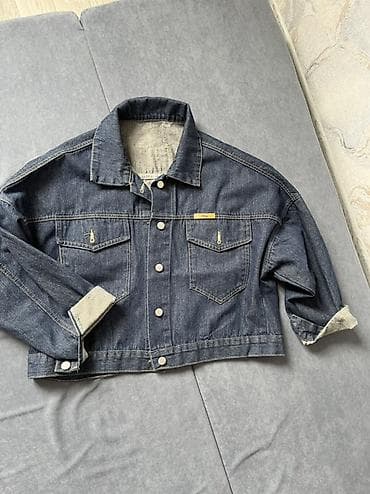 куртка h m: Джинсовая куртка (укороченный крой) - Цвет: классический синий деним — 1