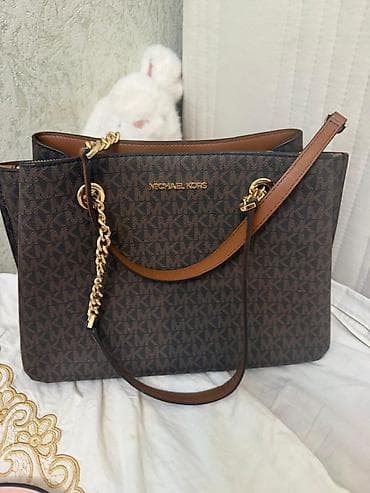Аксессуары: Сумка Michael Kors Jet Set Tote (логотипный принт MK) - Материал — 1