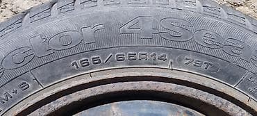 14 покрышки: Колеса в сборе 165 / 65 / R 14, Всесезонная, Б/у, 1 шт, Железные, отверстий - 4 — 4
