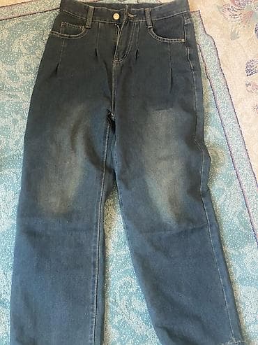 гамаши с начесом: Джинсы из плотного денима темно-синего цвета с легким выбеливанием — 1