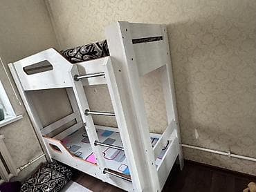 Мебель: Двухъярусная детская кровать, Б/у, ЛДСП, цвет - Белый — 3