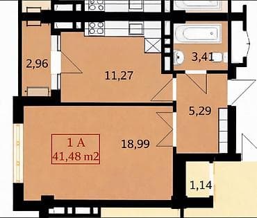 group: 1 комната, 42 м², Джал мкр (в т.ч. Верхний, Нижний, Средний) Элитка, 9 этаж, ПСО (под самоотделку) — 1