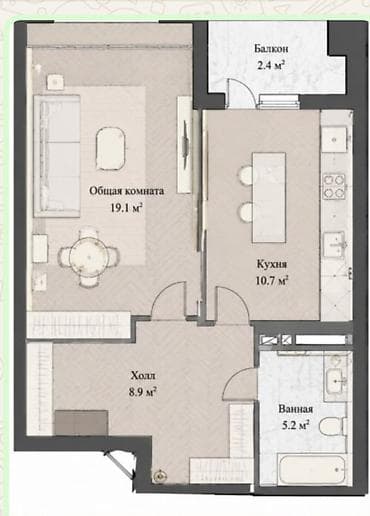 1 комната, 46 м², Технопарк Элитка, 12 этаж, ПСО (под самоотделку) — 1