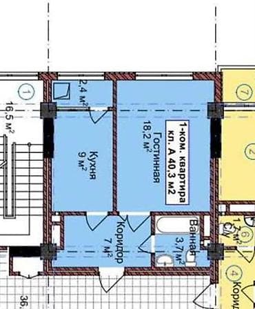 Батирлер: 1 бөлмө, 40 м², Манас-Ата мкр., ПСО (өз алдынча бүтүрүү) — 2
