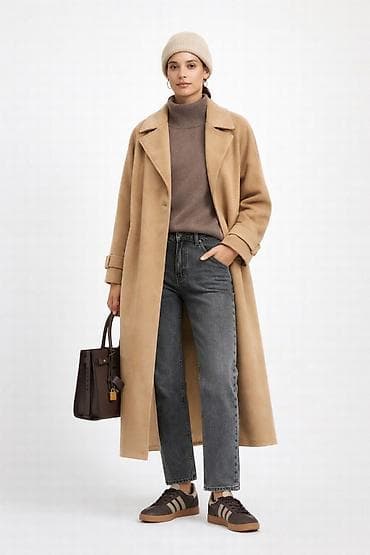 бежевое пальто женское: Пальто, Классика, Осень-весна, По колено, Двубортная модель, L — 2