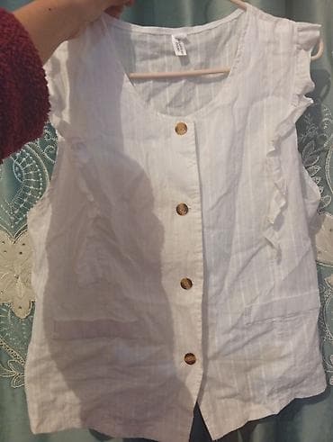 Блузка, Классическая модель, Хлопок, В полоску, С воланами