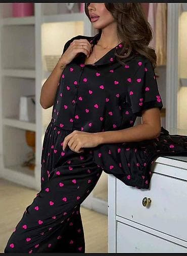 tech flis: Домашний комплект из мягкой вискозы с принтом «сердечки». Состав и — 1