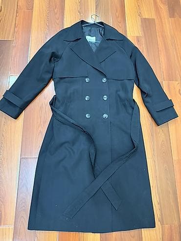 Плащи: Классический женский тренч-пальто, черный - Фасон: двубортный тренч с — 1