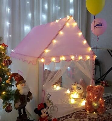 дом переносной: Палатка домик, с трех лет (каркас трубки пластик) в подарок гирлянда — 11