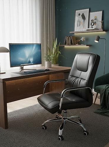 Офисное кресло, Новый, С колесиками, цвет - Черный, Экокожа, Самовывоз, Платная доставка