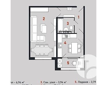 територия: 1 комната, 48 м², Элитка, 4 этаж, Готовая ПСО (под самоотделку) — 2