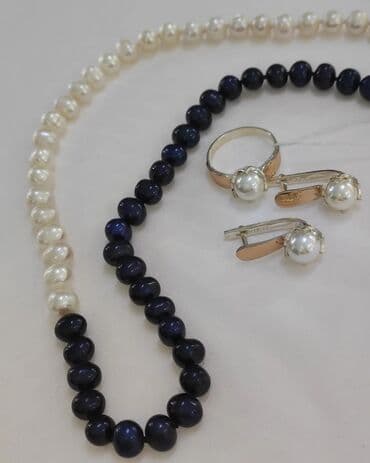 свадебные наборы ручной: Новая коллекция Серебряный Комплект+ Бусы Чёрный Жемчуг Серебро — 1