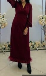 бордовое платье в пол: Вечернее платье, Классическое, Длинная модель, Шифон, С рукавами, Камни, Перья, Стразы, XL — 13