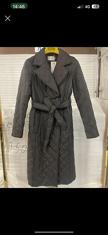 Стеганое женское пальто-тренч, черное - Длина: миди - Крой