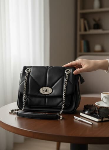 сумка для документов женская: Стильная женская сумка черная. - Материал: гладкая искусственная кожа — 1