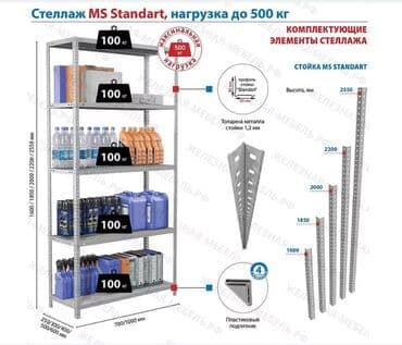 металлическая полка: Стеллаж MS STANDART 2200х1000х400 (6 полок) Предназначен для хранения — 3