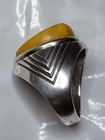 серебренное кольцо: Кольцо, Печатка, Проба 925, Унисекс, Янтарь, Новый — 3