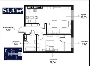 2 комнаты, 54 м², Элитка, 13 этаж, Евроремонт