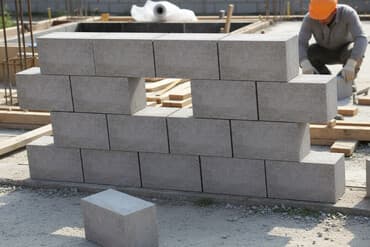 бетонные блоки: Газобетонный блок прямоугольной формы серого цвета, предназначенный — 1