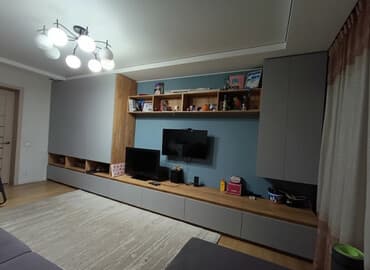 кухонный бувет: Гарнитур для зала, Б/у, Тумба под ТВ, МДФ, Самовывоз, цвет - Серый — 1