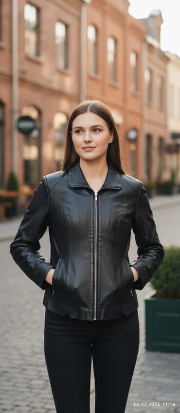 кожыные куртки: Женская куртка из искусственной кожи, черная. Особенности: - — 1