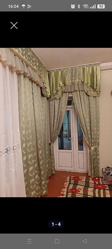 шторы для кухни с балконом: Комплект штор, Жаккард, С ламбрекеном, Готовое изделие, Б/у, Для зала — 1