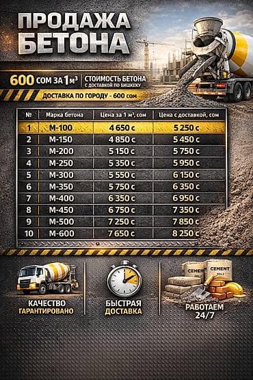 Строительный бетон, M-350, Для фундамента