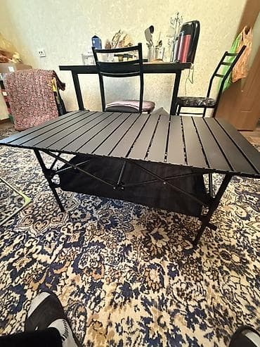 Стол жана отургуч комплекттери: Бүктөмө кошумча коюлган үстөл, Башка материал, түсү - Кара — 1