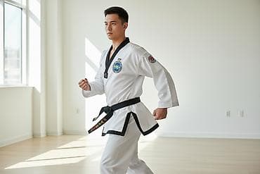 Белое добок для тхэквондо. На рукаве вышивка с надписью и логотипом at lalafo.kg Белое добок для тхэквондо. На рукаве вышивка с надписью и логотипом