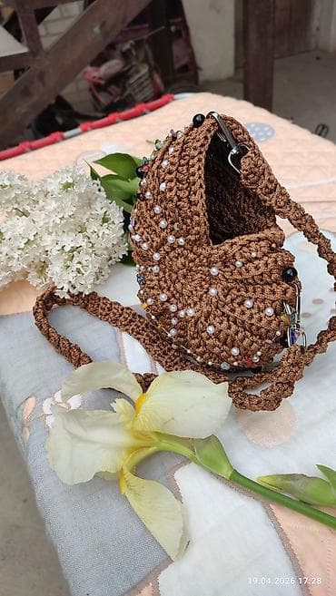 сумка crocs: Вязаная сумка-ракушка ручной работы - Форма: ракушка - Материал — 2